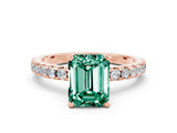 Rose gold Emerald Cut Green Sapphire Solitaire Ring with Pavé Band and Four-Prong Setting_24