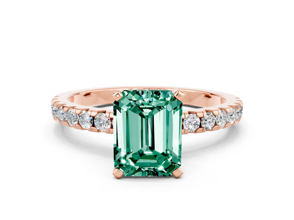 Rose gold Emerald Cut Green Sapphire Solitaire Ring with Round  Pavé Band and Four-Prong Setting