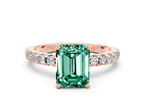 Rose gold Emerald Cut Green Sapphire Solitaire Ring with Pavé Band and Four-Prong Setting_24