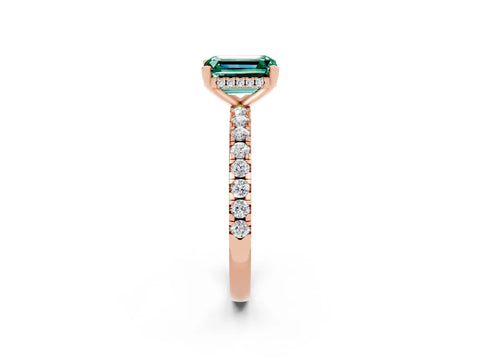 Rose gold Emerald Cut Green Sapphire Solitaire Ring with Pavé Band and Four-Prong Setting_26