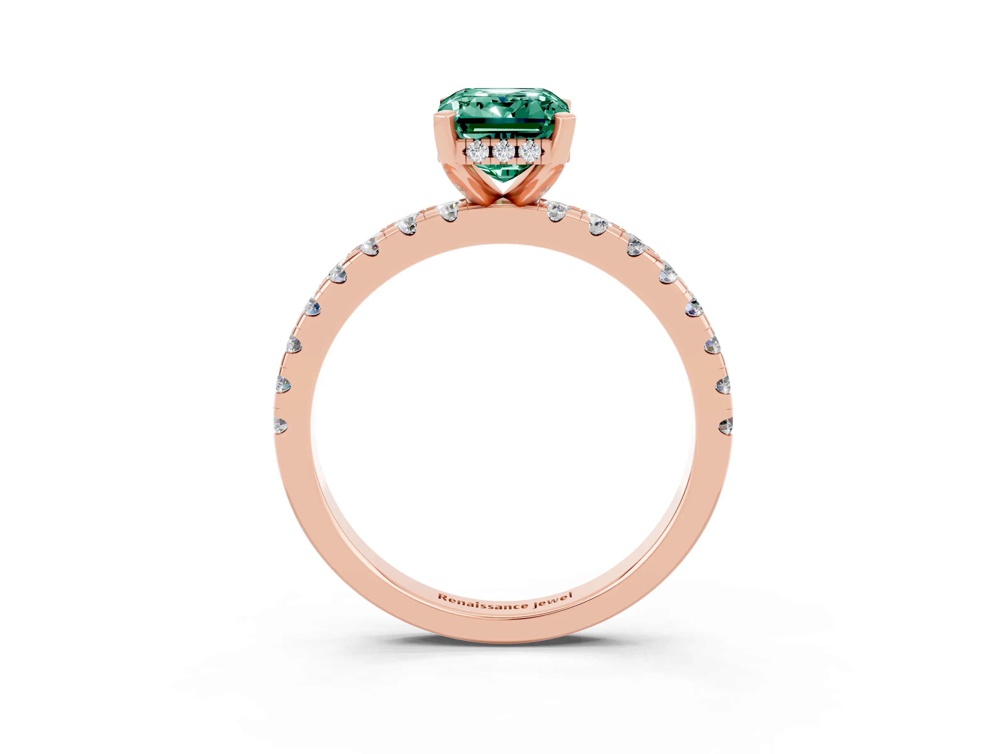 Rose gold Emerald Cut Green Sapphire Solitaire Ring with Pavé Band and Four-Prong Setting_27