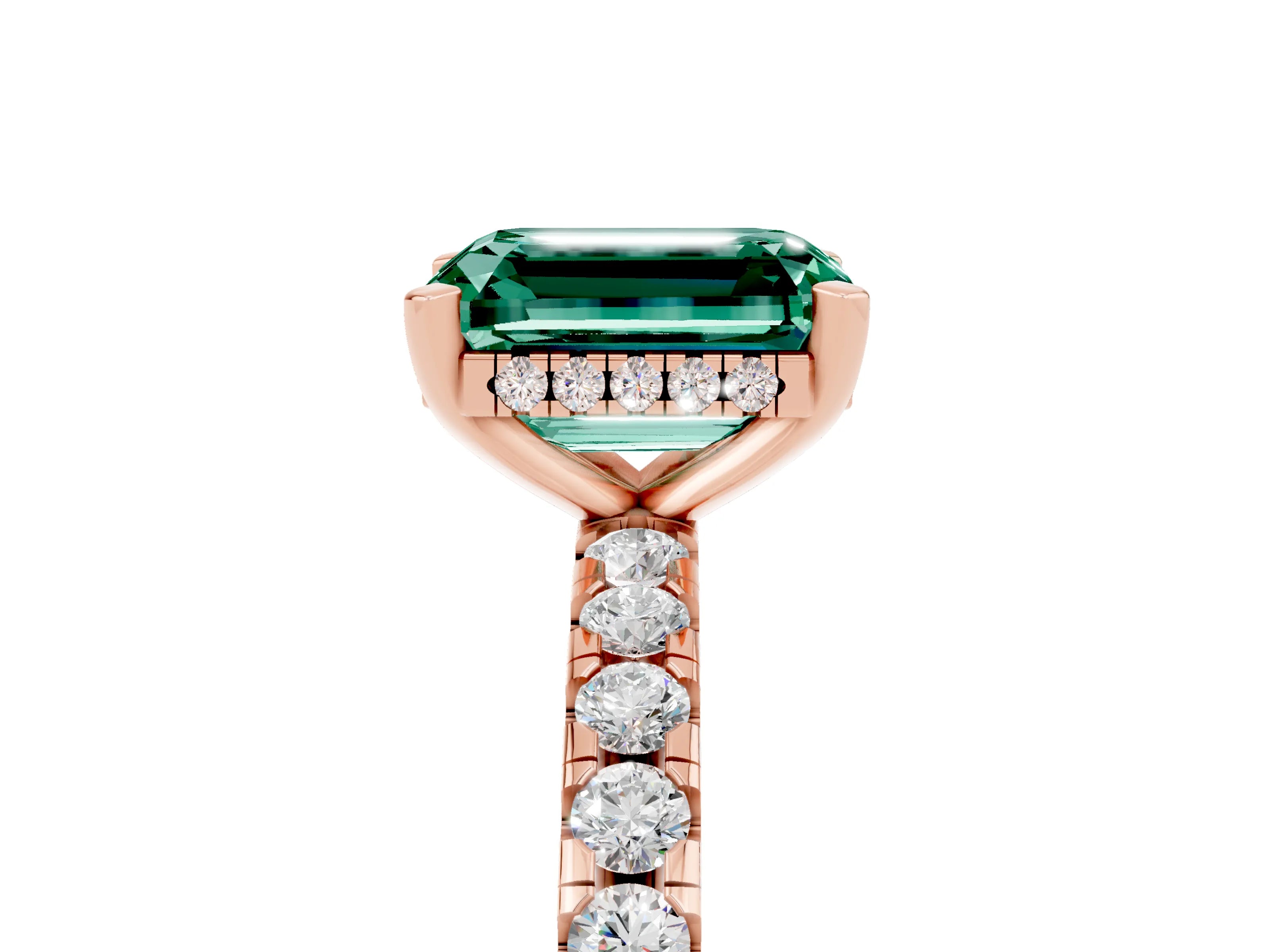 Rose gold Emerald Cut Green Sapphire Solitaire Ring with Pavé Band and Four-Prong Setting_29