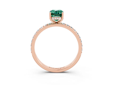 Rose gold Emerald Cut Green Sapphire Solitaire Ring with Pavé Band and Hidden Halo_15