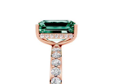 Rose gold Emerald Cut Green Sapphire Solitaire Ring with Pavé Band and Hidden Halo_17