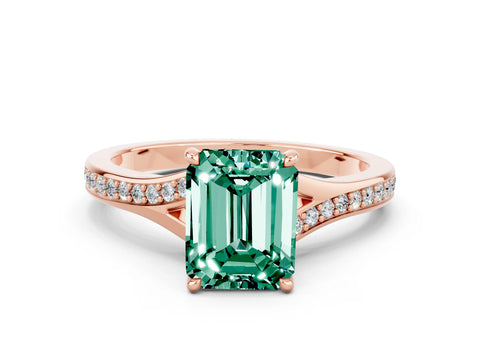 Rose gold Emerald Cut Green Sapphire Solitaire Ring with Pavé Band and Prong Setting_24