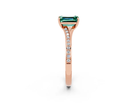 Rose gold Emerald Cut Green Sapphire Solitaire Ring with Pavé Band and Prong Setting_26