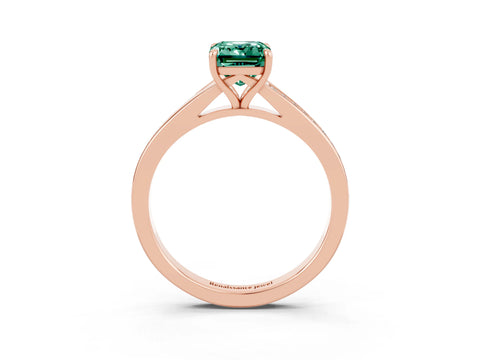 Rose gold Emerald Cut Green Sapphire Solitaire Ring with Pavé Band and Prong Setting_27