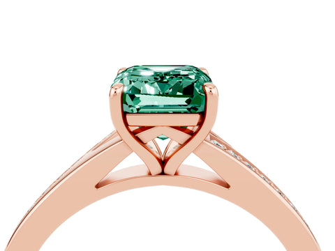 Rose gold Emerald Cut Green Sapphire Solitaire Ring with Pavé Band and Prong Setting_28