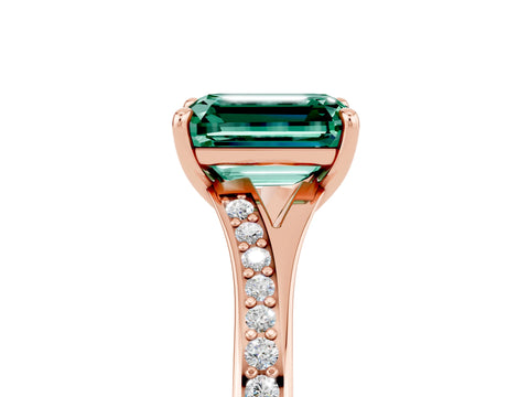 Rose gold Emerald Cut Green Sapphire Solitaire Ring with Pavé Band and Prong Setting_29