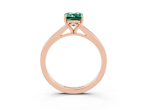Rose gold Emerald Cut Green Sapphire Solitaire Ring with Pavé Band and Prong Setting_3