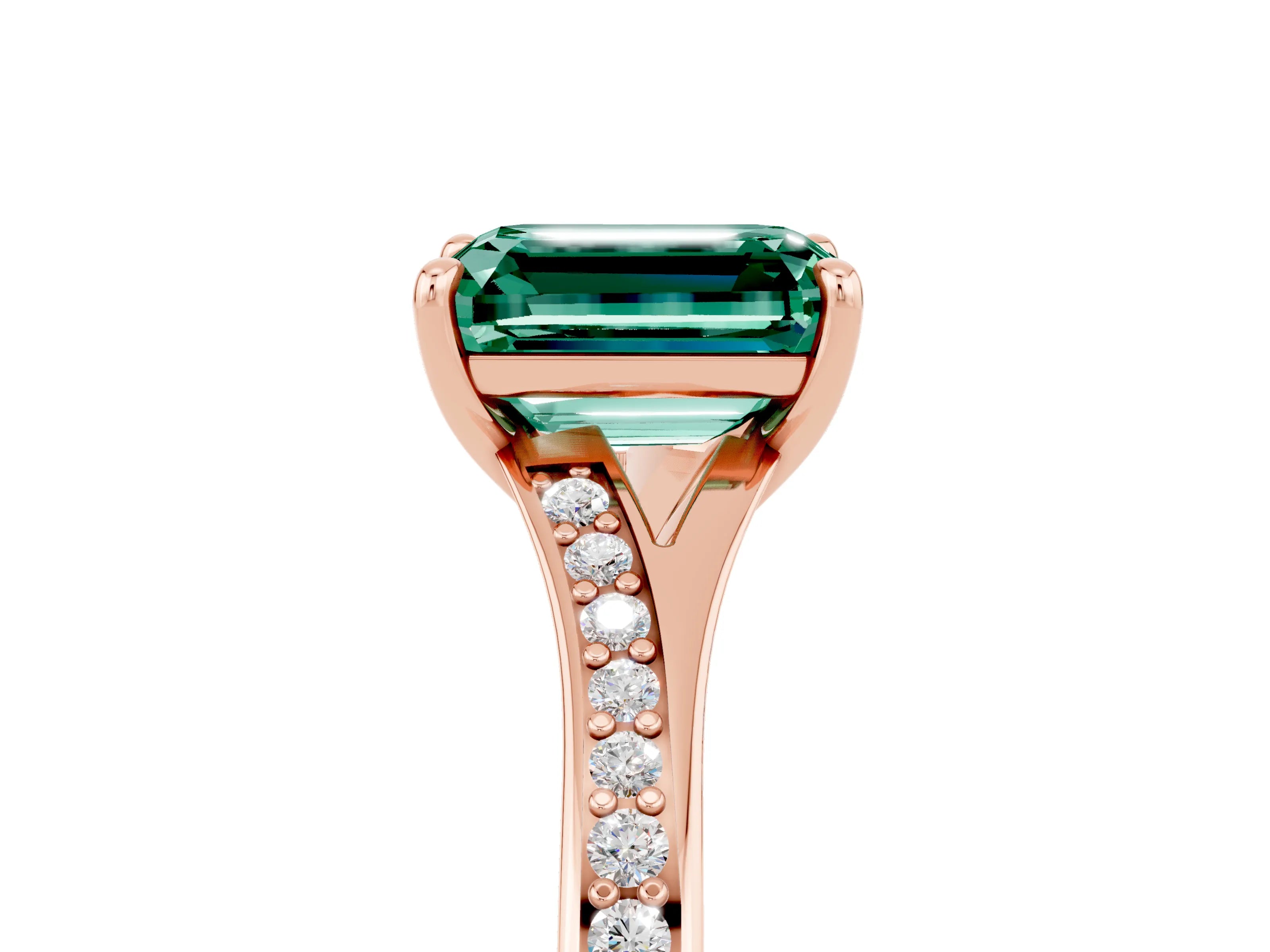 Rose gold Emerald Cut Green Sapphire Solitaire Ring with Pavé Band and Prong Setting_5