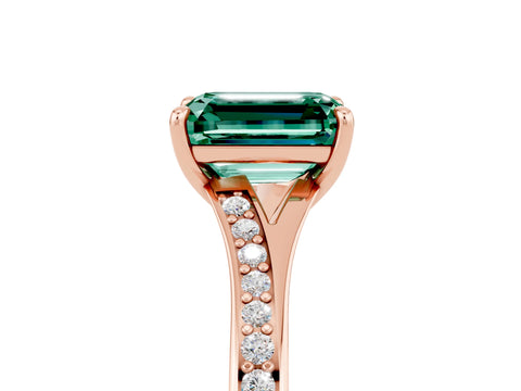 Rose gold Emerald Cut Green Sapphire Solitaire Ring with Pavé Band and Prong Setting_5