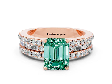 Rose gold Emerald Cut Green Sapphire Solitaire Ring with Pavé and Channel Set Band_20
