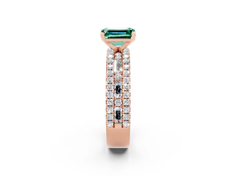 Rose gold Emerald Cut Green Sapphire Solitaire Ring with Pavé and Channel Set Band_22