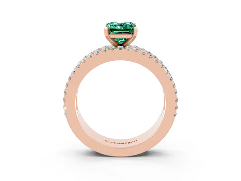 Rose gold Emerald Cut Green Sapphire Solitaire Ring with Pavé and Channel Set Band_23