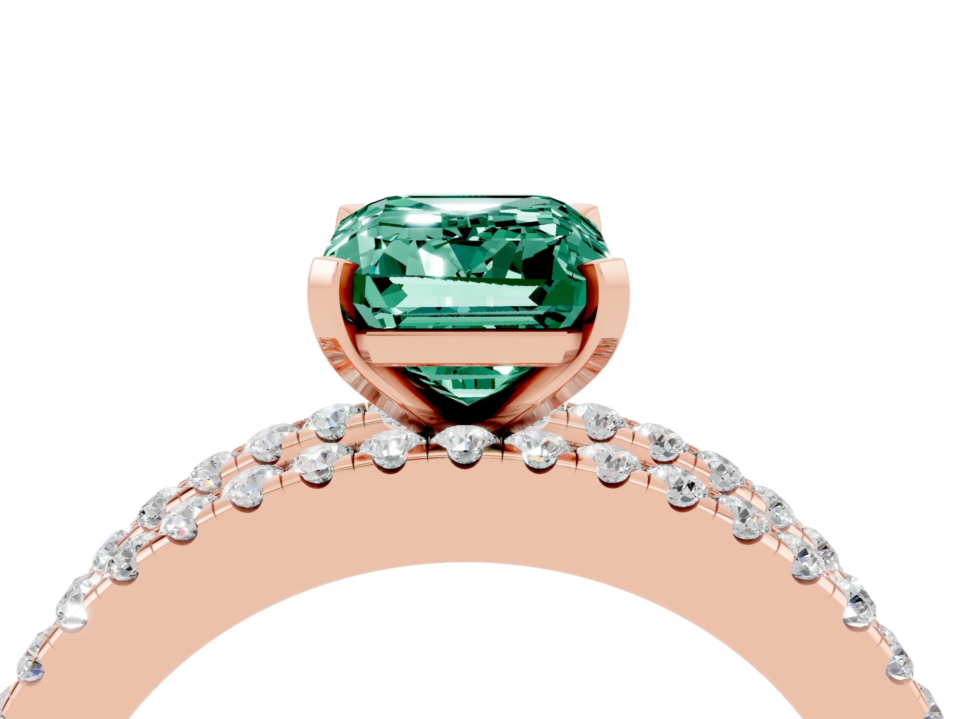 Rose gold Emerald Cut Green Sapphire Solitaire Ring with Pavé and Channel Set Band_24
