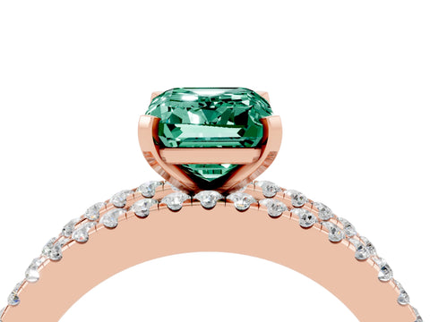 Rose gold Emerald Cut Green Sapphire Solitaire Ring with Pavé and Channel Set Band_24