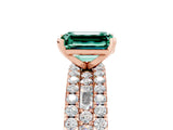 Rose gold Emerald Cut Green Sapphire Solitaire Ring with Pavé and Channel Set Band_25
