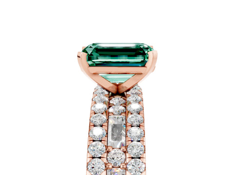 Rose gold Emerald Cut Green Sapphire Solitaire Ring with Pavé and Channel Set Band_25