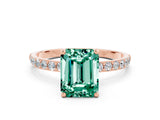 Rose gold Emerald Cut Green Sapphire Solitaire Ring with Pave Band and Four Prong Setting_24