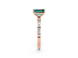 Rose gold Emerald Cut Green Sapphire Solitaire Ring with Pave Band and Four Prong Setting_26