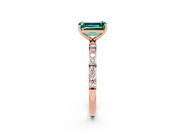 Rose gold Emerald Cut Green Sapphire Solitaire Ring with Round  Pavé Band and Prong Setting