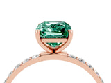 Rose gold Emerald Cut Green Sapphire Solitaire Ring with Pave Band and Four Prong Setting_28