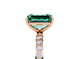 Rose gold Emerald Cut Green Sapphire Solitaire Ring with Pave Band and Four Prong Setting_29