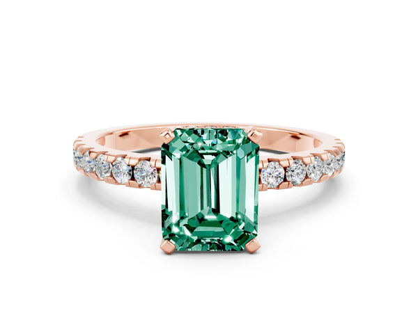 Rose gold Emerald Cut Green Sapphire Solitaire Ring with Round  Pavé Band and Four-Prong Setting