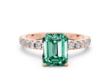 Rose gold Emerald Cut Green Sapphire Solitaire Ring with Round  Pavé Band and Four-Prong Setting_44