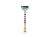 Rose gold Emerald Cut Green Sapphire Solitaire Ring with Round  Pavé Band and Four-Prong Setting_46