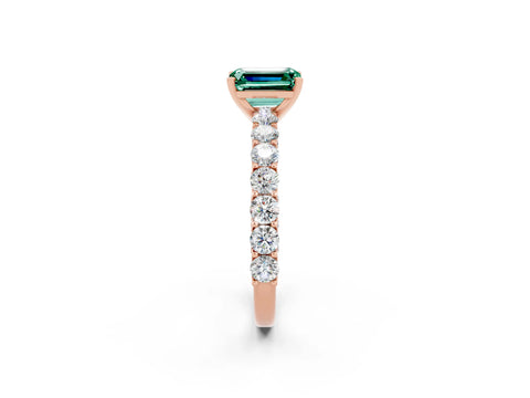 Rose gold Emerald Cut Green Sapphire Solitaire Ring with Shared Prong Pavé Band and Four-Prong Setting_2