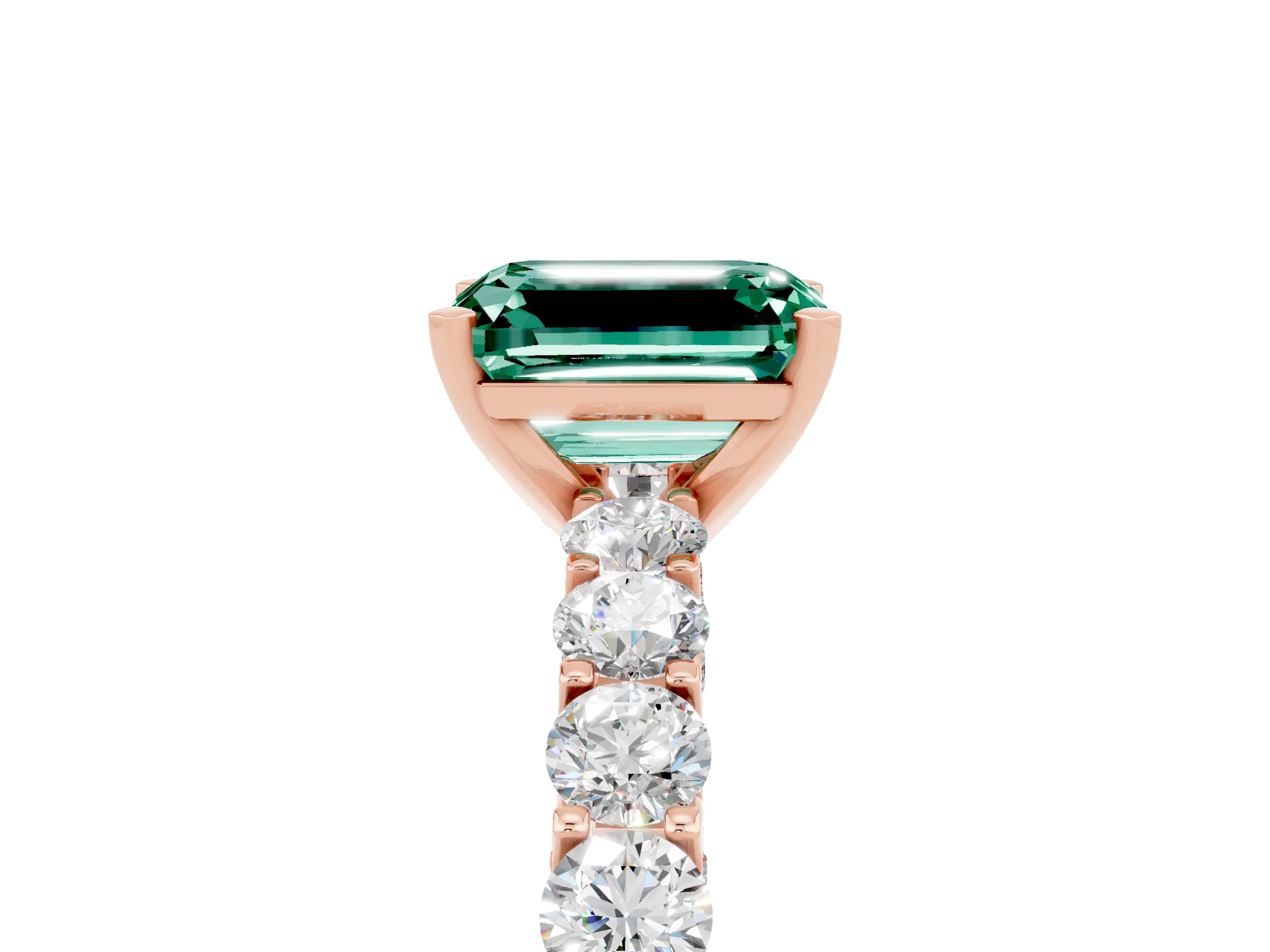 Rose gold Emerald Cut Green Sapphire Solitaire Ring with Shared Prong Pavé Band and Four-Prong Setting_5