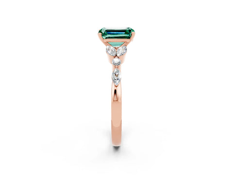 Rose gold Emerald Cut Green Sapphire Solitaire Ring with Side Stones and Four-Prong Setting_14