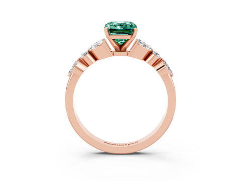 Rose gold Emerald Cut Green Sapphire Solitaire Ring with Side Stones and Four-Prong Setting_15