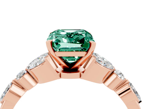 Rose gold Emerald Cut Green Sapphire Solitaire Ring with Side Stones and Four-Prong Setting_16