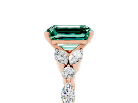 Rose gold Emerald Cut Green Sapphire Solitaire Ring with Side Stones and Four-Prong Setting_17