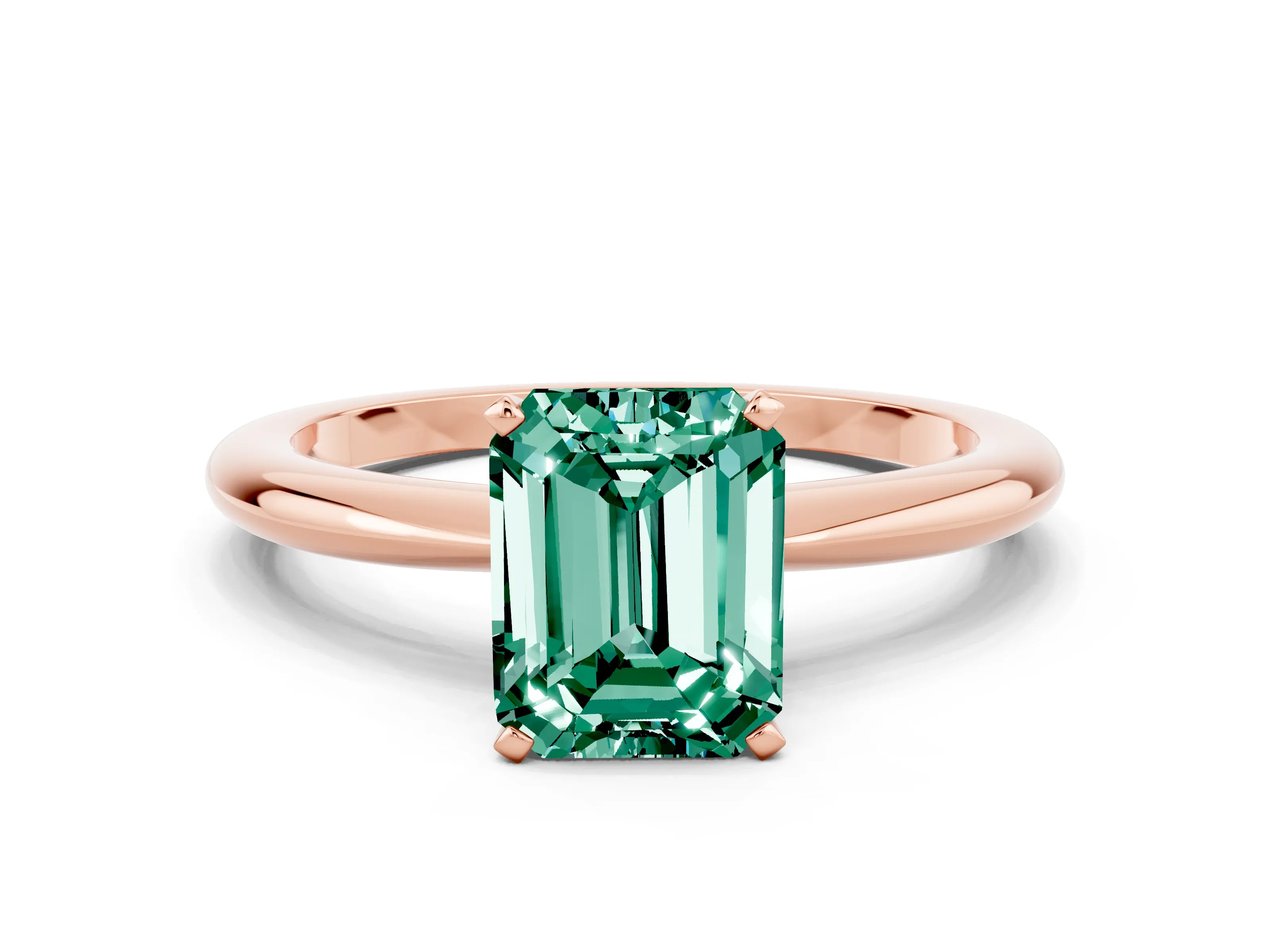 Rose gold Emerald Cut Green Sapphire Solitaire Ring with Six-Prong Setting and Classic Band