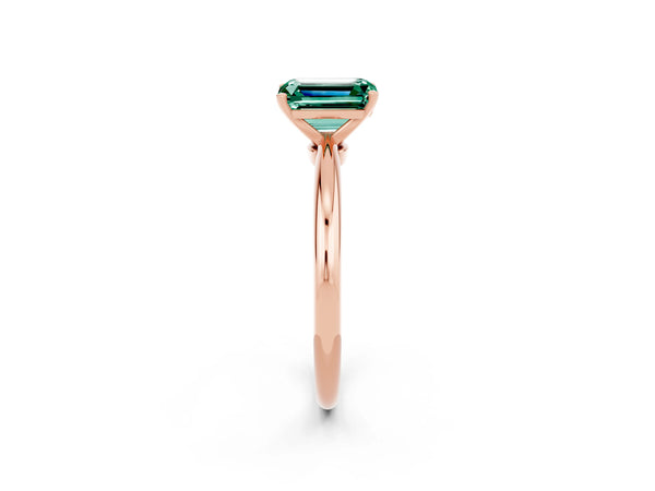Rose gold Emerald Cut Green Sapphire Solitaire Ring with Six-Prong Setting and Classic Band