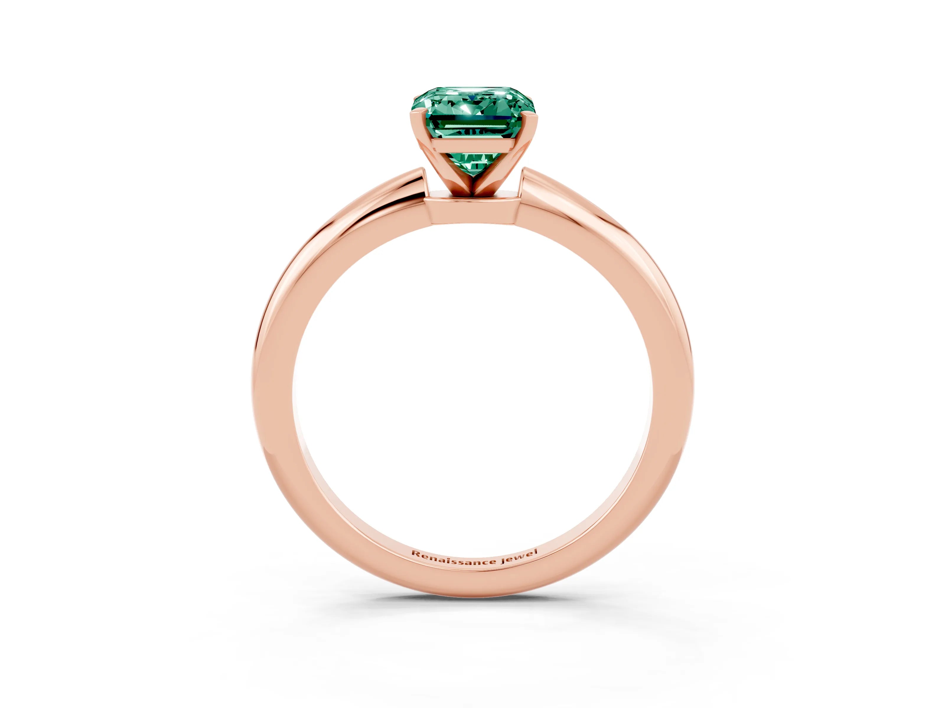 Rose gold Emerald Cut Green Sapphire Solitaire Ring with Six-Prong Setting and Classic Band_3