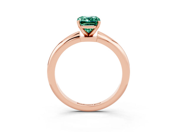 Rose gold Emerald Cut Green Sapphire Solitaire Ring with Six-Prong Setting and Classic Band
