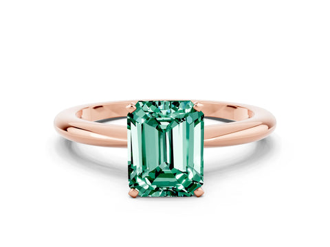 Rose gold Emerald Cut Green Sapphire Solitaire Ring with Six-Prong Setting and Classic Band