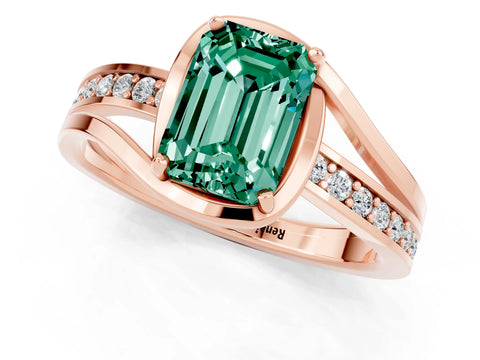 Rose gold Emerald Cut Green Sapphire Solitaire Ring with Split Shank and Prong Setting_1