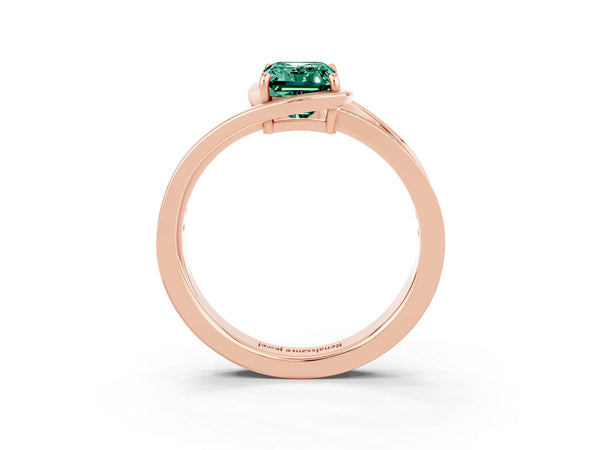 Rose gold Emerald Cut Green Sapphire Solitaire Ring with Split Shank and Prong Setting
