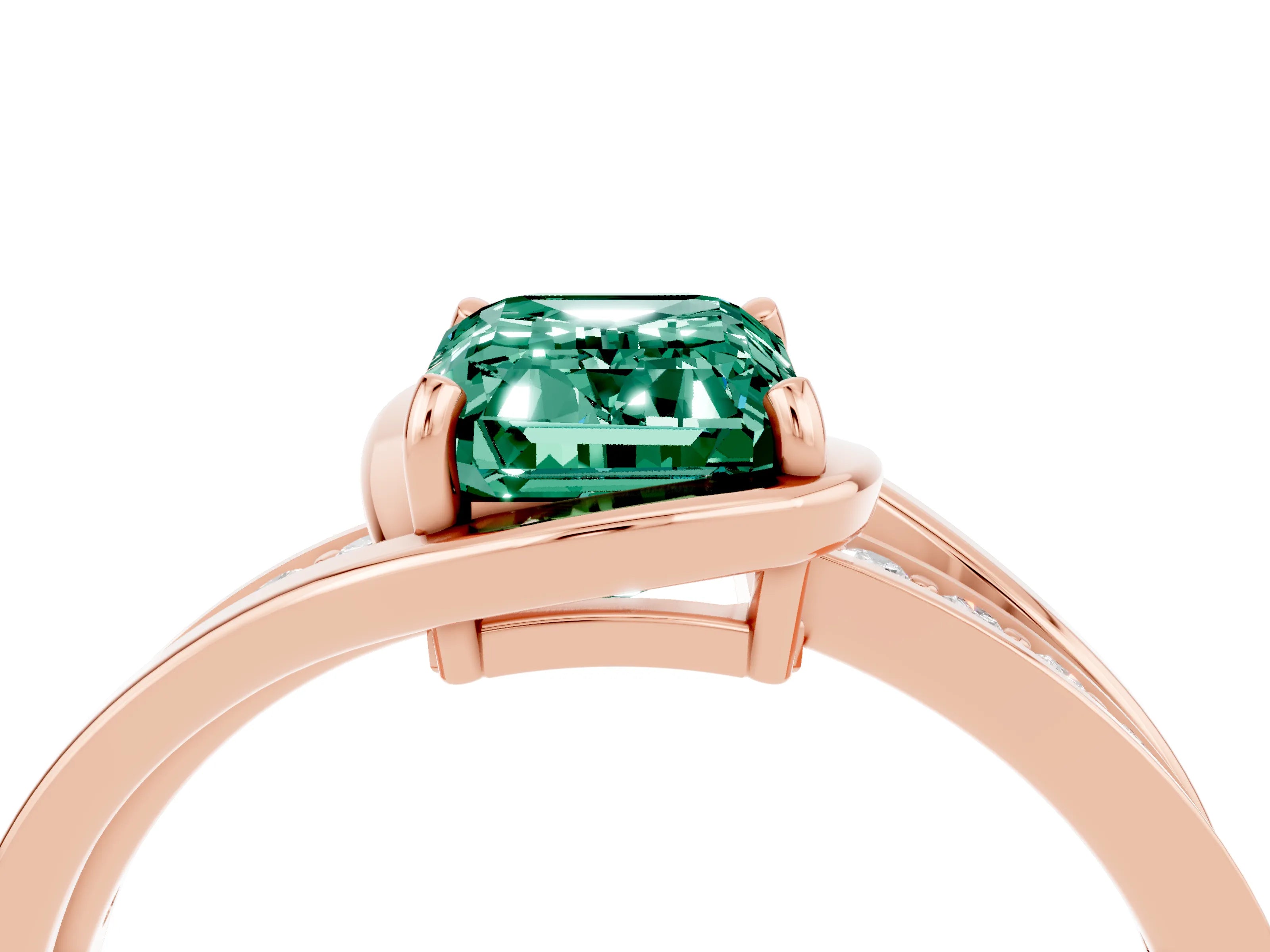 Rose gold Emerald Cut Green Sapphire Solitaire Ring with Split Shank and Prong Setting_4