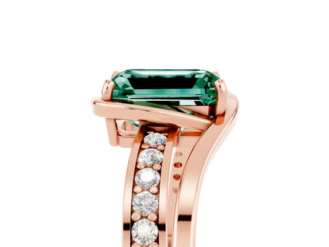 Rose gold Emerald Cut Green Sapphire Solitaire Ring with Split Shank and Prong Setting_5