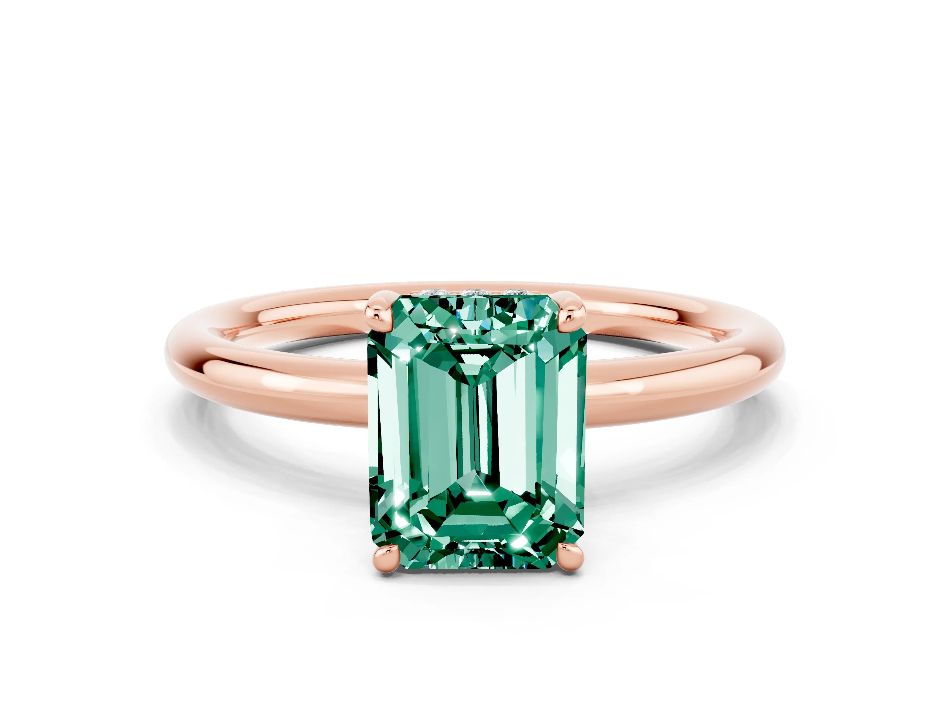 Rose gold Emerald Cut Green Sapphire Solitaire Ring with Thin Band and Four-Prong Setting_12