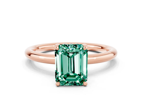 Rose gold Emerald Cut Green Sapphire Solitaire Ring with Thin Band and Four-Prong Setting_12