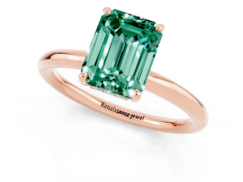 Rose gold Emerald Cut Green Sapphire Solitaire Ring with Thin Band and Four-Prong Setting_13