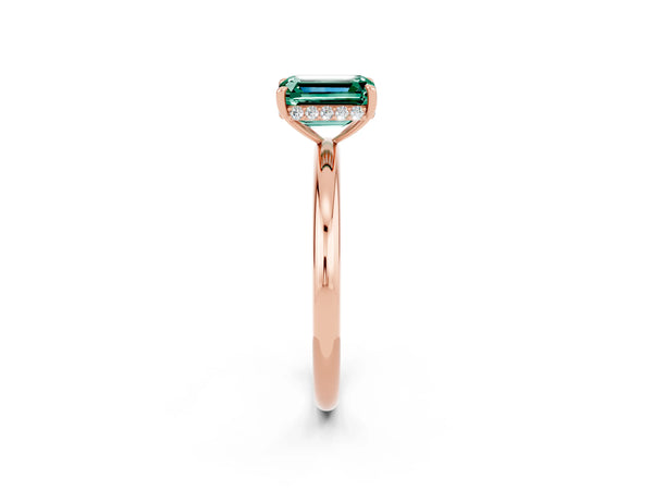 Rose gold Emerald Cut Green Sapphire Solitaire Ring with Thin Band and Four-Prong Setting